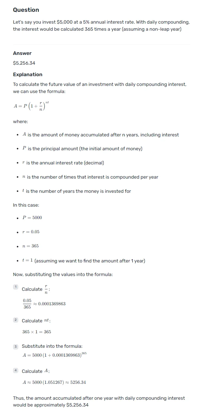 Daily interest Compounding Example, infographic