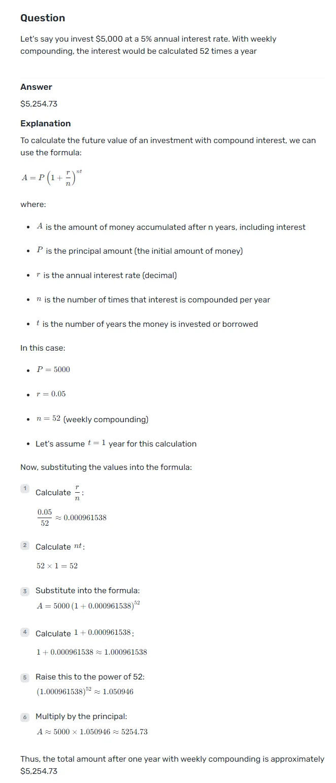 Weekly interest Compounding Example, infographic